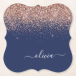 Navy Blue Rose Gold Blush Pink Glitter Monogram Paper Coaster<br><div class="desc">Navy Blue and Rose Gold - Blush Pink Sparkle Glitter Script Monogram Name Paper Coasters. This makes the perfect graduation,  birthday,  wedding,  bridal shower,  anniversary,  baby shower or bachelorette party gift for someone that loves glam luxury and chic styles.</div>