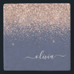 Navy Blue Rose Gold Blush Pink Glitter Monogram Stone Coaster<br><div class="desc">Navy Blue and Rose Gold - Blush Pink Sparkle Glitter Script Monogram Name Stone Tile. This makes the perfect graduation,  sweet 16 birthday,  wedding,  bridal shower,  anniversary,  baby shower or bachelorette party gift for someone that loves glam luxury and chic styles.</div>
