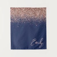 Navy Blue Rose Gold Blush Pink Glitter Monogram