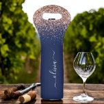 Navy Blue Rose Gold Blush Pink Glitter Monogram Wine Bag<br><div class="desc">Rose Gold - Blush Pink and Navy Blue Sparkle Glitter Brushed Metal Monogram Name Wine Tote. This makes the perfect sweet 16 birthday,  wedding,  bridal shower,  anniversary,  baby shower or bachelorette party gift for someone that loves glam luxury and chic styles.</div>
