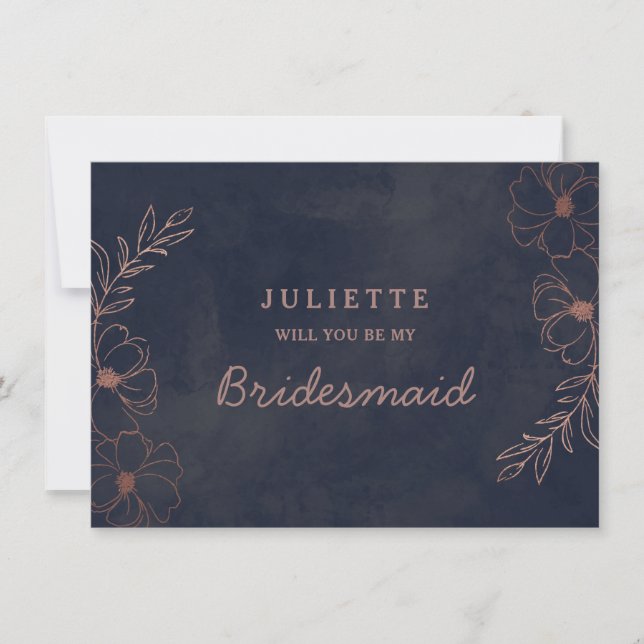 Navy Blue & Rose Gold Bridesmaid Proposal Card (Front)