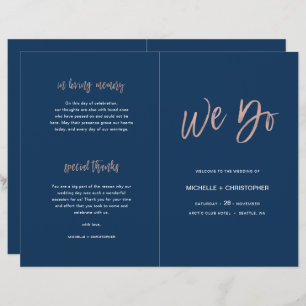 Navy Blue & Rose Gold Chic Wedding Program Booklet