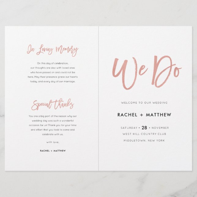 Navy Blue & Rose Gold Chic Wedding Program Booklet (Front)