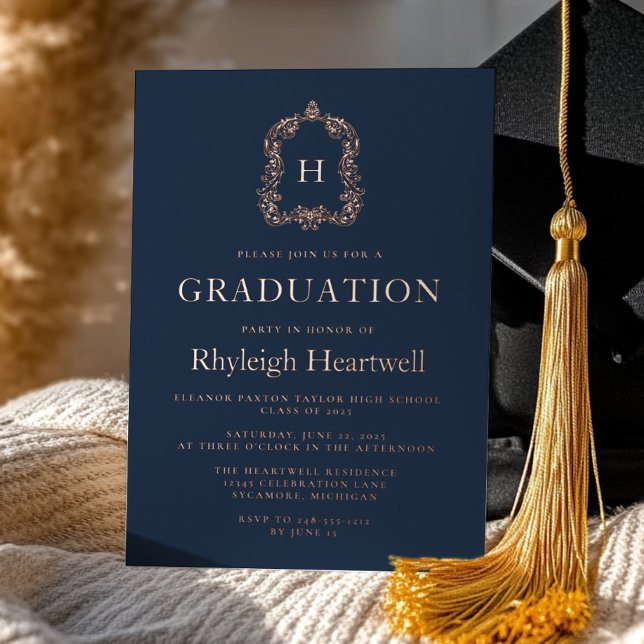 Navy Blue Rose Gold Crest Graduation Party (Creator Uploaded)