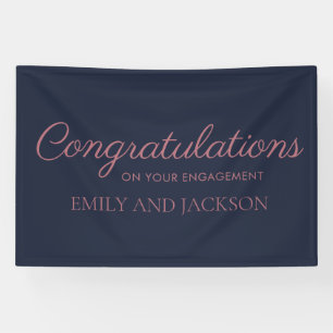 Navy Blue Rose Gold Elegant Script Engagement Banner