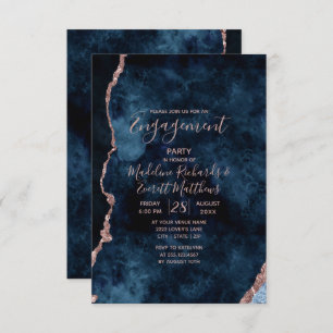 Navy Blue Rose Gold Engagement Party Invitation