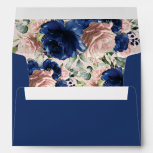 Navy Blue Rose Gold Floral 5x7 Card Wedding A7  Envelope