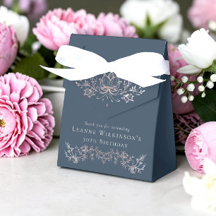 Navy Blue Rose Gold Floral Thirty Birthday  Favour Box