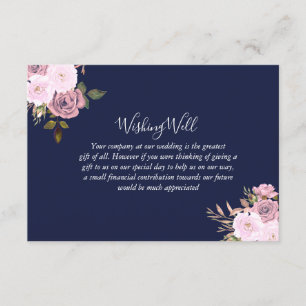 Navy Blue & Rose Gold Floral Wedding Wishing Well Enclosure Card
