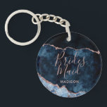 Navy Blue & Rose Gold Foil Agate Marble Bridesmaid Key Ring<br><div class="desc">Navy Blue & Rose Gold Foil Watercolor Marble Agate Gilded Geode Design,  with Modern and Script fonts. Trendy and Chic Wedding Bridesmaid keychain! ~ Check my shop to see the entire wedding suite for this design!</div>
