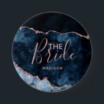 Navy Blue & Rose Gold Foil Agate Marble the Bride 7.5 Cm Round Badge<br><div class="desc">Navy Blue & Rose Gold Foil Watercolor Marble Agate Gilded Geode Design,  with Modern and Script fonts. Trendy and Chic Wedding the Bride button! ~ Check my shop to see the entire wedding suite for this design!</div>