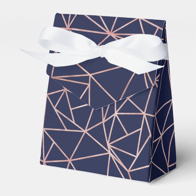 Navy Blue Rose Gold Foil Geometric Polygon Favour Box (Front Side)