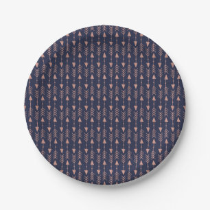 Navy Blue Rose Gold Foil Hipster Tribal Arrows Paper Plate