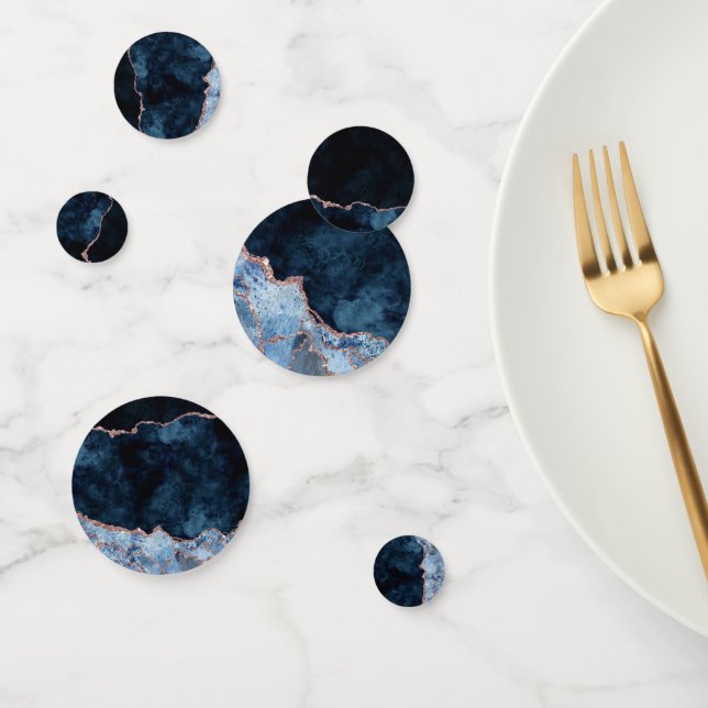 Navy Blue & Rose Gold Foil Marble Agate Party Confetti (Group)