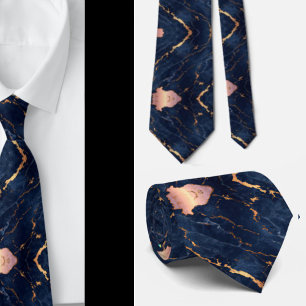 Navy Blue Rose Gold Foil Marble Tie