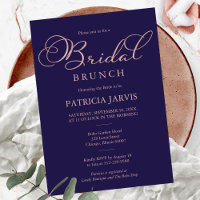 Navy Blue Rose Gold Foil Script Bridal Brunch