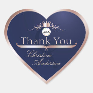Navy Blue Rose Gold Frame Logo Monogram Thank You Heart Sticker
