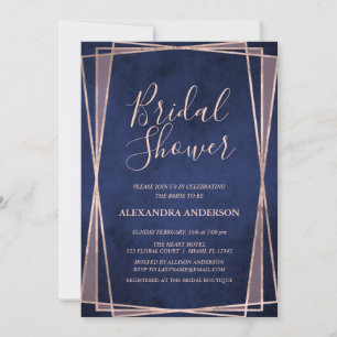 Navy Blue Rose Gold Geometric Bridal Shower Invitation