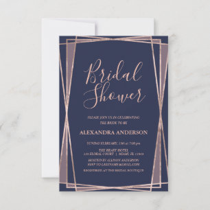 Navy Blue Rose Gold Geometric Bridal Shower Invitation