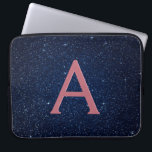 Navy Blue & Rose Gold Glitter and Sparkle Monogram Laptop Sleeve<br><div class="desc">Navy Blue and Rose Gold Faux Glitter and Sparkle Elegant Monogram Case. This case can be customised to include your initial and first name with a midnight blue celestial night sky.</div>