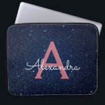 Navy Blue & Rose Gold Glitter and Sparkle Monogram Laptop Sleeve<br><div class="desc">Navy Blue and Rose Gold Faux Glitter and Sparkle Elegant Monogram Case. This case can be customised to include your initial and first name with a midnight blue celestial night sky.</div>