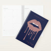 Navy Blue Rose Gold Glitter Dripping Lips