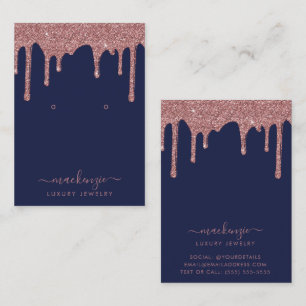 Navy Blue Rose Gold Glitter Drips Jewellery Displa Business Card