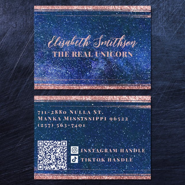   Navy Blue & Rose Gold Glitter Feminine Celestial Business Card (Creator Uploaded)