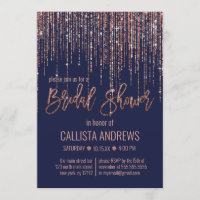 Navy Blue Rose Gold Glitter Fringe Bridal Shower