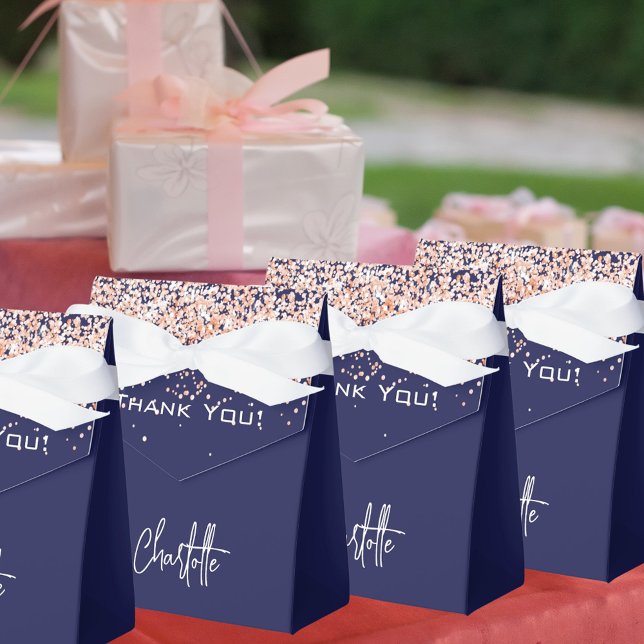 Navy blue rose gold glitter name thank you favour box (Creator Uploaded)