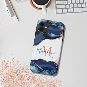  Navy Blue Rose Gold Marble Agate Personalised Case-Mate iPhone Case