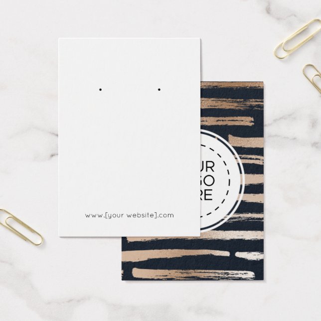 Navy Blue Rose Gold Modern Earring Display Card (Office)