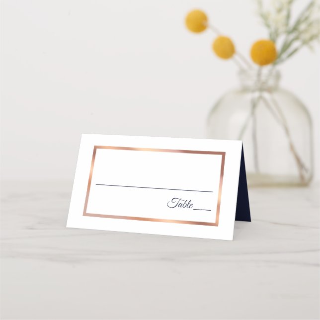 Navy Blue Rose Gold Palm Tree Modern Wedding Place Card (Back)