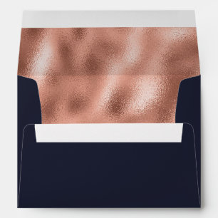 Navy Blue Rose Gold Return Address Wedding  Envelope