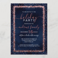 Navy Blue Rose Gold Sprinkled Confetti Christmas