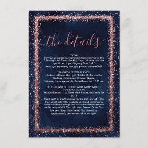 Navy Blue Rose Gold Sprinkled Confetti Details Enclosure Card