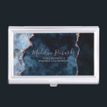 Navy Blue Rose Gold Watercolor Marble Agate Gilded Business Card Holder<br><div class="desc">Navy Blue & Rose Gold Foil Watercolor Marble Agate Gilded Geode Design,  with Modern and Script fonts. Trendy and Chic
Business Card Case! ~ Check my shop to see the entire suite for this design!</div>