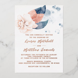 Navy Blue & Rose Gold Wedding Foil Invitation