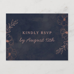 Navy Blue & Rose Gold Wedding Meal Choice RSVP Postcard