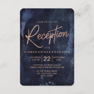 Navy Blue & Rose Gold Wedding Reception Enclosure Card