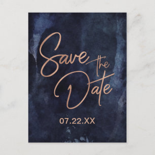 Navy Blue & Rose Gold Wedding Save the Date Announcement Postcard