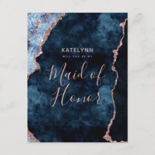 Navy Blue Rose Gold Will You Be My Maid of Honour Invitation