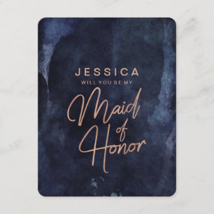 Navy Blue Rose Gold Will You Be My Maid of Honour Invitation