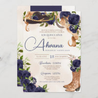 Navy Blue Rose Vintage Charro Western Quinceañera