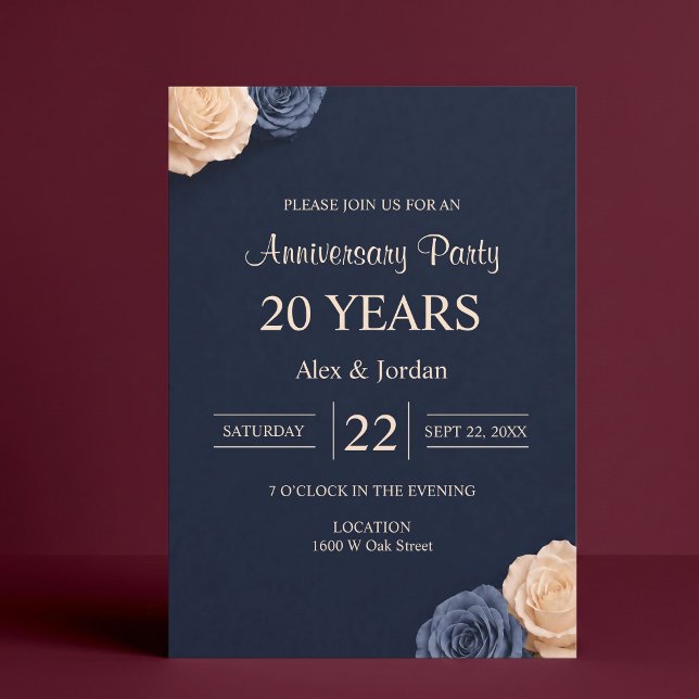 Navy Blue Rose Wedding Anniversary Invitation (Creator Uploaded)