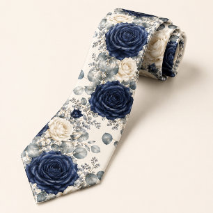Navy Blue Rose Winter Wedding Tie