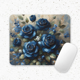 Navy Blue Roses Gold Gilding Impressionist Art Mouse Pad