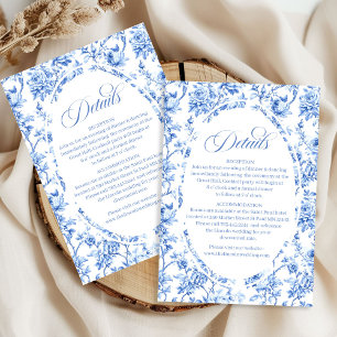 Navy Blue Roses Toile Wedding Details Card Set