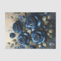 Navy Blue Roses with Gold Impressionist Decoupage