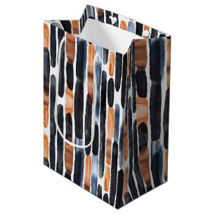 Navy Blue Rust Orange Stripes Birthday Medium Gift Bag